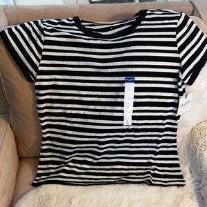 NWT Arizona Jean Company Black and White Striped Short Sleeve Tee